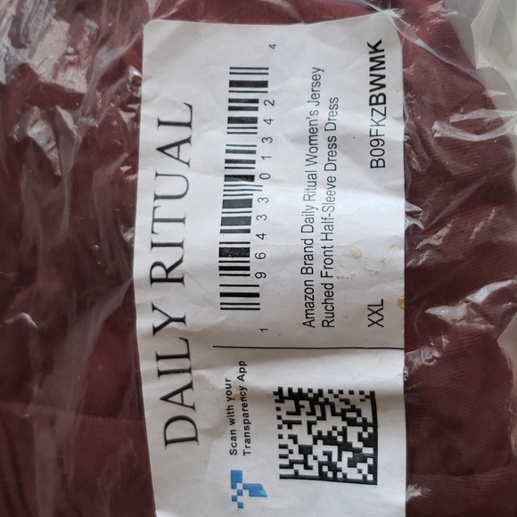 Daily Ritual XXL Jersey Ruched Front Half-Sleeve Dress in Brown Size XXL - Picture 9 of 9